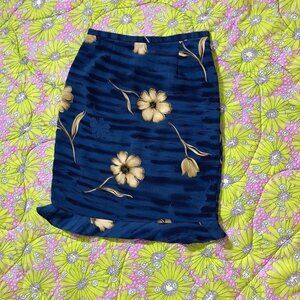 vintage 90s y2k skirt blue yellow floral  cottage core rayon  | M | fairy Kenny